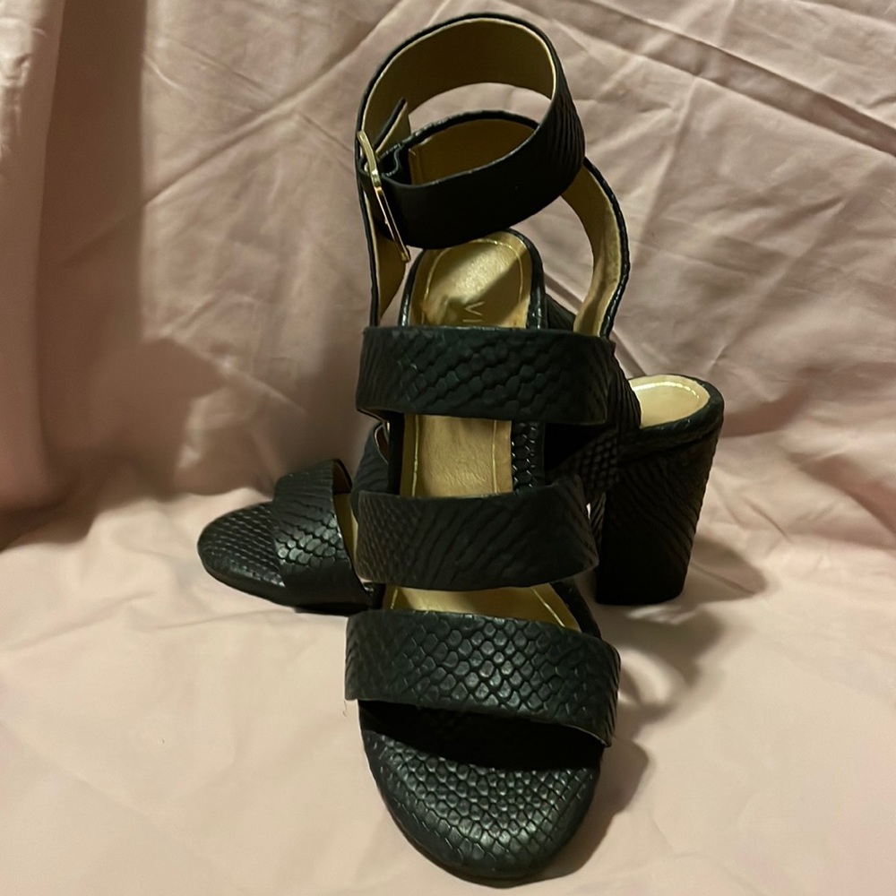 Vionic Black Textured Block Heel Sandals with Ankle Strap